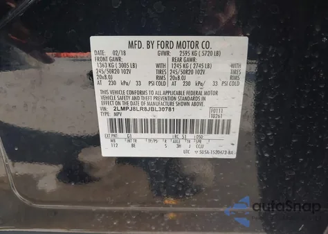 2018 Lincoln Mkx Reserve from USA, damaged, VIN 2LMPJ8LR8JBL30781